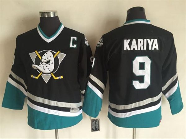 Boern-NHL-Anaheim-Ducks-Ishockey-Troeje-Retro-KARIYA-9-Sort