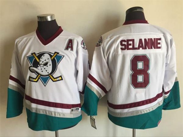 Boern-NHL-Anaheim-Ducks-Ishockey-Troeje-Retro-Selanne-8-Hvid