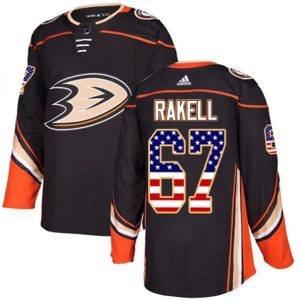 Boern-NHL-Anaheim-Ducks-Ishockey-Troeje-Rickard-Rakell-67-Sort-USA-Flag-Fashion-Authentic