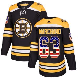 Boern-NHL-Boston-Bruins-Ishockey-Troeje-Brad-Marchand-63-Authentic-Sort-USA-Flag-Fashion