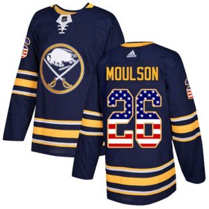 Boern-NHL-Buffalo-Sabres-Ishockey-Troeje-Matt-Moulson-26-Authentic-Navy-Blaa-USA-Flag-Fashion