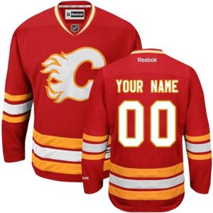 Boern-NHL-Calgary-Flames-Ishockey-Troeje-Customized-Reebok-Third-Roed-Authentic