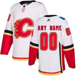 Boern-NHL-Calgary-Flames-Ishockey-Troeje-Customized-Ude-Hvid-Authentic