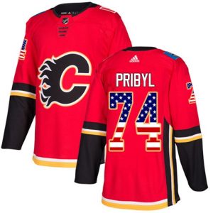 Boern-NHL-Calgary-Flames-Ishockey-Troeje-Daniel-Pribyl-74-Authentic-Roed-USA-Flag-Fashion