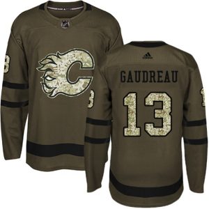 Boern-NHL-Calgary-Flames-Ishockey-Troeje-Johnny-Gaudreau-13-Authentic-Groen-Salute-to-Service