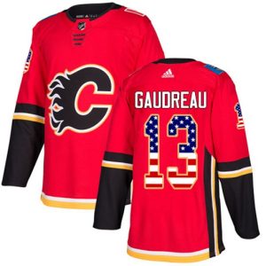 Boern-NHL-Calgary-Flames-Ishockey-Troeje-Johnny-Gaudreau-13-Authentic-Roed-USA-Flag-Fashion