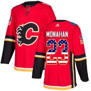 Boern-NHL-Calgary-Flames-Ishockey-Troeje-Sean-Monahan-23-Roed-USA-Flag-Fashion-Authentic