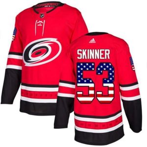 Boern-NHL-Carolina-Hurricanes-Ishockey-Troeje-Jeff-Skinner-53-Roed-USA-Flag-Fashion-Authentic
