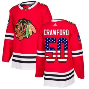 Boern-NHL-Chicago-Blackhawks-Ishockey-Troeje-Corey-Crawford-50-Authentic-Roed-USA-Flag-Fashion