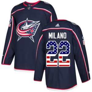 Boern-NHL-Columbus-Blue-Jackets-Ishockey-Troeje-Sonny-Milano-22-Authentic-Navy-Blaa-USA-Flag-Fashion