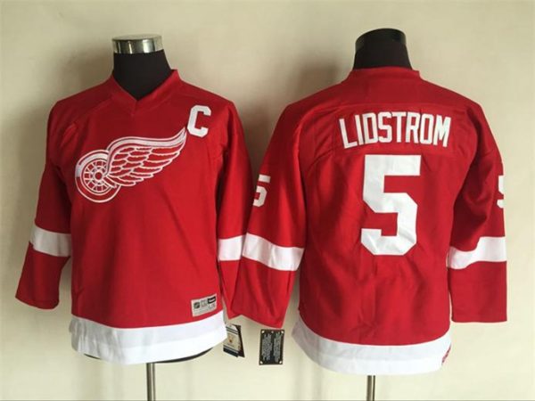 Boern-NHL-Detroit-Red-Wings-Ishockey-Troeje-Nicklas-Lidstrom-5-Roed