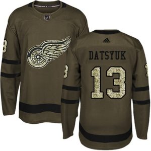 Boern-NHL-Detroit-Red-Wings-Ishockey-Troeje-Pavel-Datsyuk-13-Authentic-Groen-Salute-to-Service