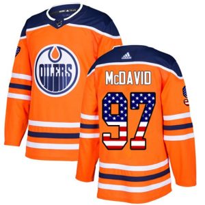 Boern-NHL-Edmonton-Oilers-Ishockey-Troeje-Connor-McDavid-97-Authentic-Orange-USA-Flag-Fashion
