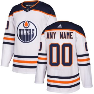 Boern-NHL-Edmonton-Oilers-Ishockey-Troeje-Customized-Ude-Hvid-Authentic