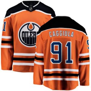 Boern-NHL-Edmonton-Oilers-Ishockey-Troeje-Drake-Caggiula-91-Breakaway-Orange-Fanatics-Branded-Hjemme