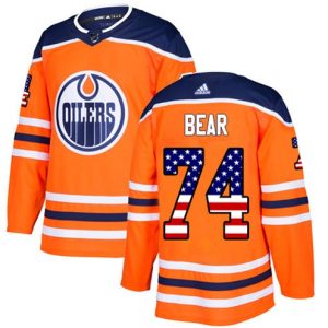 Boern-NHL-Edmonton-Oilers-Ishockey-Troeje-Ethan-Bear-74-Orange-Hjemme-USA-Flag