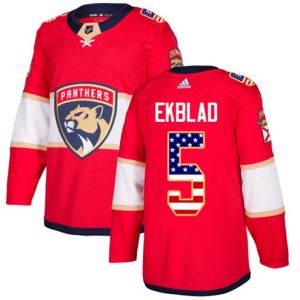 Boern-NHL-Florida-Panthers-Ishockey-Troeje-Aaron-Ekblad-5-Authentic-Roed-USA-Flag-Fashion