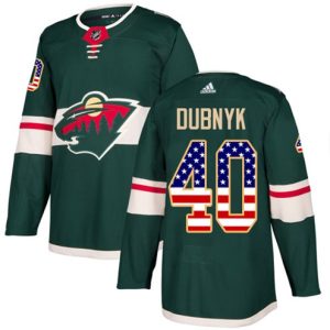 Boern-NHL-Minnesota-Wild-Ishockey-Troeje-Devan-Dubnyk-40-Authentic-Groen-USA-Flag-Fashion