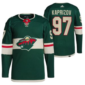 Boern-NHL-Minnesota-Wild-Ishockey-Troeje-Kirill-Kaprizov-97-Hjemme-Groen-2021-22-PrimeGreen-Authentic-Pro