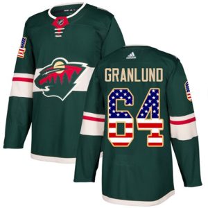 Boern-NHL-Minnesota-Wild-Ishockey-Troeje-Mikael-Granlund-64-Authentic-Groen-USA-Flag-Fashion