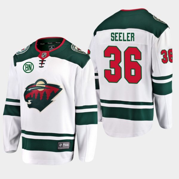 Boern-NHL-Minnesota-Wild-Ishockey-Troeje-Nick-Seeler-36-Ude-Hvid-with-BN-Patch