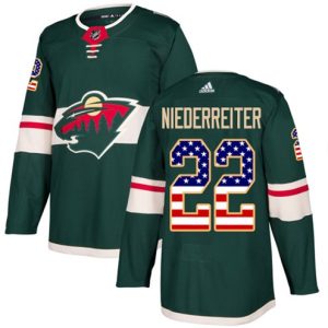 Boern-NHL-Minnesota-Wild-Ishockey-Troeje-Nino-Niederreiter-22-Authentic-Groen-USA-Flag-Fashion