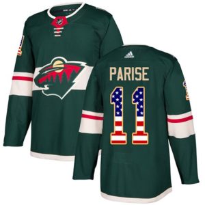Boern-NHL-Minnesota-Wild-Ishockey-Troeje-Zach-Parise-11-Authentic-Groen-USA-Flag-Fashion