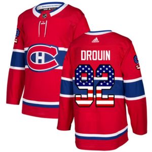 Boern-NHL-Montreal-Canadiens-Ishockey-Troeje-Jonathan-Drouin-92-Authentic-Roed-USA-Flag-Fashion