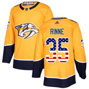 Boern-NHL-Nashville-Predators-Ishockey-Troeje-Pekka-Rinne-35-Authentic-Guld-USA-Flag-Fashion