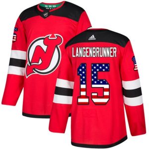 Boern-NHL-New-Jersey-Devils-Ishockey-Troeje-Jamie-Langenbrunner-15-Authentic-Roed-USA-Flag-Fashion