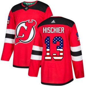 Boern-NHL-New-Jersey-Devils-Ishockey-Troeje-Nico-Hischier-13-Authentic-Roed-USA-Flag-Fashion