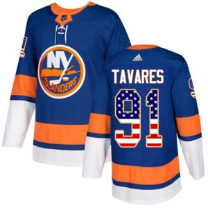 Boern-NHL-New-York-Islanders-Ishockey-Troeje-John-Tavares-91-Authentic-Royal-Blaa-USA-Flag-Fashion
