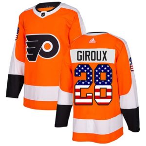 Boern-NHL-Philadelphia-Flyers-Ishockey-Troeje-Claude-Giroux-28-Authentic-Orange-USA-Flag-Fashion