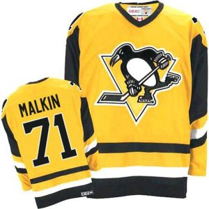 Boern-NHL-Pittsburgh-Penguins-Ishockey-Troeje-Evgeni-Malkin-71-Authentic-Throwback-Guld-CCM
