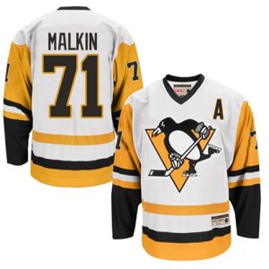 Boern-NHL-Pittsburgh-Penguins-Ishockey-Troeje-Evgeni-Malkin-71-Authentic-Throwback-Hvid-CCM