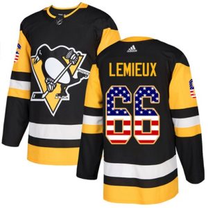 Boern-NHL-Pittsburgh-Penguins-Ishockey-Troeje-Mario-Lemieux-66-Authentic-Sort-USA-Flag-Fashion