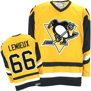 Boern-NHL-Pittsburgh-Penguins-Ishockey-Troeje-Mario-Lemieux-66-Authentic-Throwback-Guld-CCM
