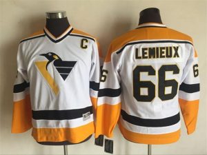 Boern-NHL-Pittsburgh-Penguins-Ishockey-Troeje-Retro-Mario-Lemieux-66-Hvid