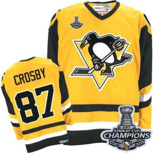 Boern-NHL-Pittsburgh-Penguins-Ishockey-Troeje-Sidney-Crosby-87-Authentic-Throwback-Guld-CCM-Stanley-Cup-Champions