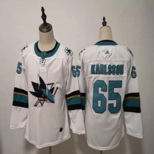 Boern-NHL-San-Jose-Sharks-Ishockey-Troeje-Erik-Karlsson-65-Hvid-Authentic