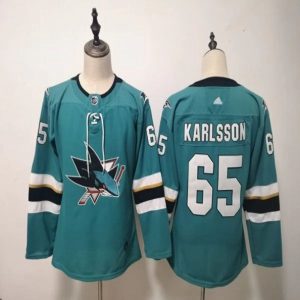 Boern-NHL-San-Jose-Sharks-Ishockey-Troeje-Erik-Karlsson-65-Teal-Authentic