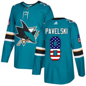 Boern-NHL-San-Jose-Sharks-Ishockey-Troeje-Joe-Pavelski-8-Authentic-Teal-Groen-USA-Flag-Fashion