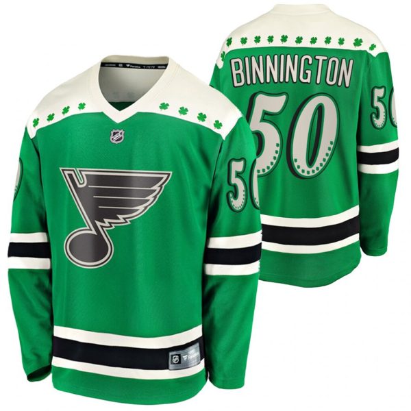 Boern-NHL-St.-Louis-Blues-Ishockey-Troeje-Jordan-Binnington-50-2021-St-Patricks-Day-Groen-Breakaway