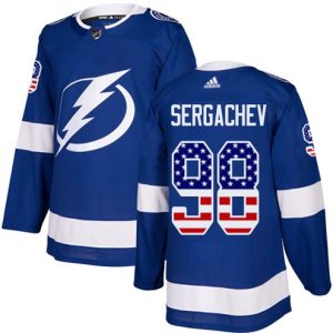 Boern-NHL-Tampa-Bay-Lightning-Ishockey-Troeje-Mikhail-Sergachev-98-Authentic-Blaa-USA-Flag-Fashion