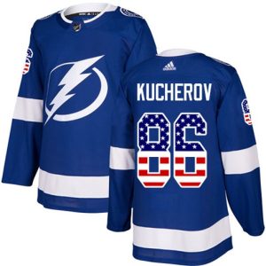Boern-NHL-Tampa-Bay-Lightning-Ishockey-Troeje-Nikita-Kucherov-86-Authentic-Blaa-USA-Flag-Fashion