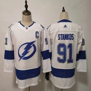 Boern-NHL-Tampa-Bay-Lightning-Ishockey-Troeje-Steven-Stamkos-91-2018-19-Hvid-Authentic