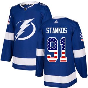 Boern-NHL-Tampa-Bay-Lightning-Ishockey-Troeje-Steven-Stamkos-91-Authentic-Blaa-USA-Flag-Fashion