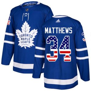 Boern-NHL-Toronto-Maple-Leafs-Ishockey-Troeje-Auston-Matthews-34-Authentic-Royal-Blaa-USA-Flag-Fashion