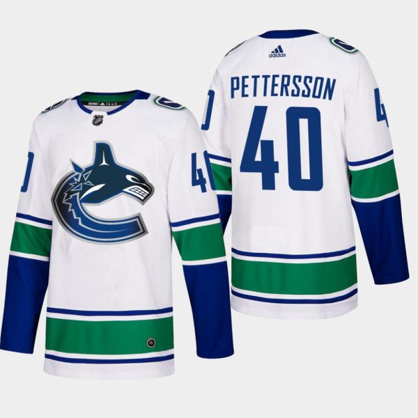 Boern-NHL-Vancouver-Canucks-Ishockey-Troeje-Elias-Pettersson-40-Ude-Hvid-Authentic-Player