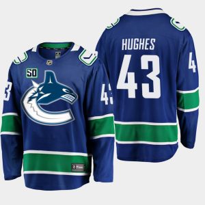 Boern-NHL-Vancouver-Canucks-Ishockey-Troeje-Quinn-Hughes-43-Blaa-50th-Anniversary-Hjemme-Player